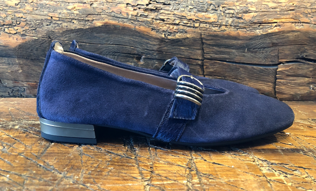 HISPANITAS Women's OSLO Ballerina in Navy Velour with Navy Pony Strap