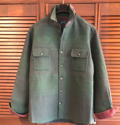 BLUE 1899 Men's Alpaca/Wool Shirt Jacket in Loden with Tartan Lining