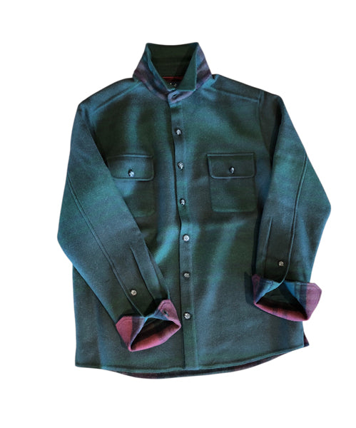BLUE 1899 Men's Alpaca/Wool Shirt Jacket in Loden with Tartan Lining