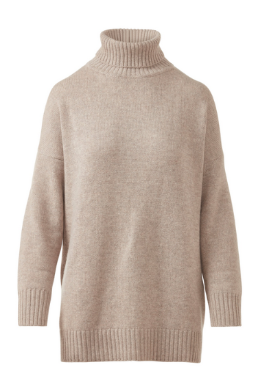 KINROSS CASHMERE OVERSIZED COZY MOCK NECK SWEATER IN TAUPE