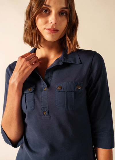 SAINT JAMES OF FRANCE WOMEN'S OLERON POLO SHIRT IN MARINE BLUE
