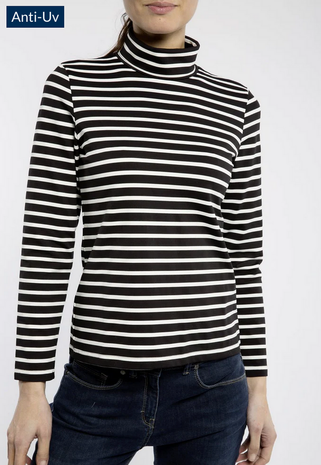 SAINT JAMES OF FRANCE OURAL WOMEN'S T-NECK LONG-SLEEVE TEE IN BLACK/ECRU