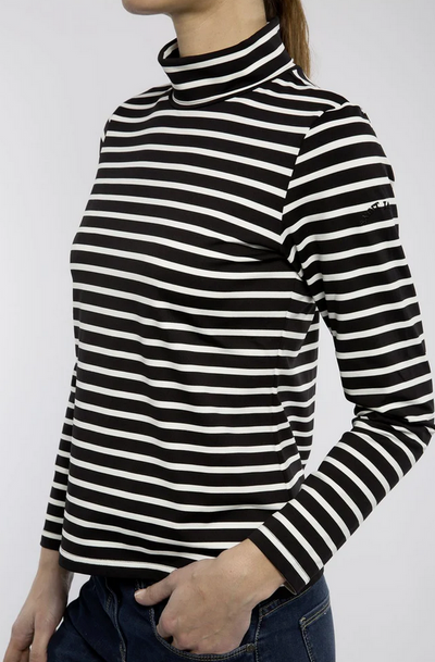 SAINT JAMES OF FRANCE OURAL WOMEN'S T-NECK LONG-SLEEVE TEE IN BLACK/ECRU