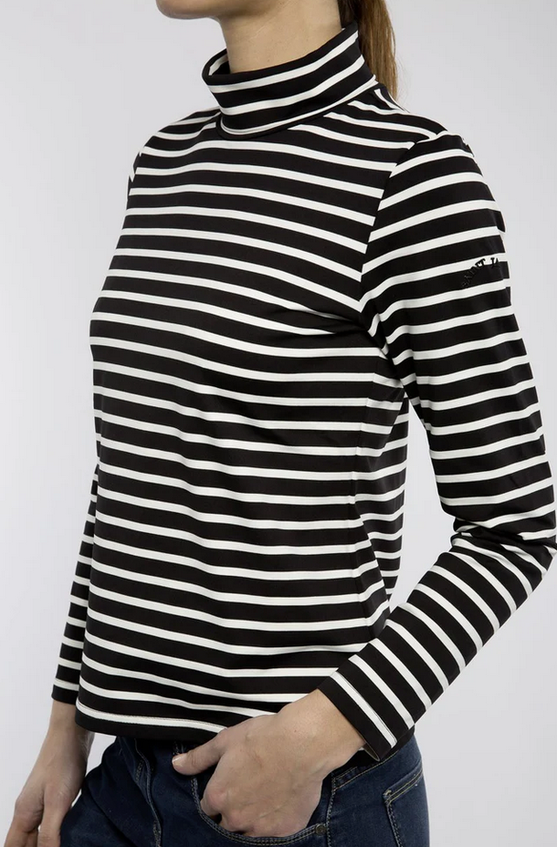 SAINT JAMES OF FRANCE OURAL WOMEN'S T-NECK LONG-SLEEVE TEE IN BLACK/ECRU
