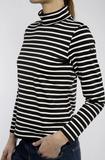 SAINT JAMES OF FRANCE OURAL WOMEN'S T-NECK LONG-SLEEVE TEE IN BLACK/ECRU