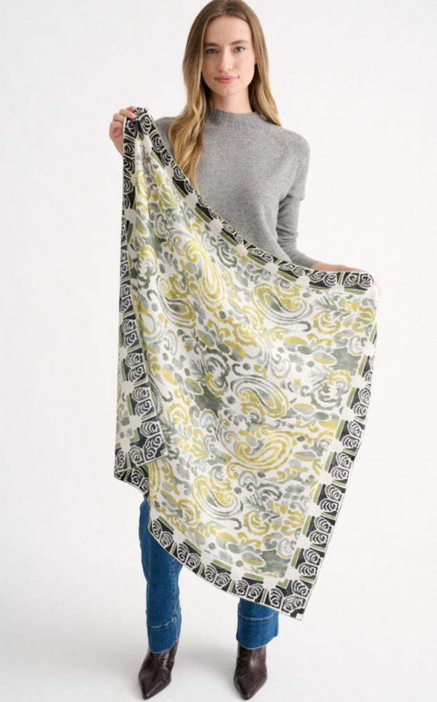 KINROSS CASHMERE PAISLEY PRINT SQUARE SCARF IN BLACK MULTI