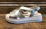 GABOR PAULINA PLATFORM SANDAL IN PLATINUM LEATHER