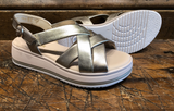 GABOR PAULINA PLATFORM SANDAL IN PLATINUM LEATHER