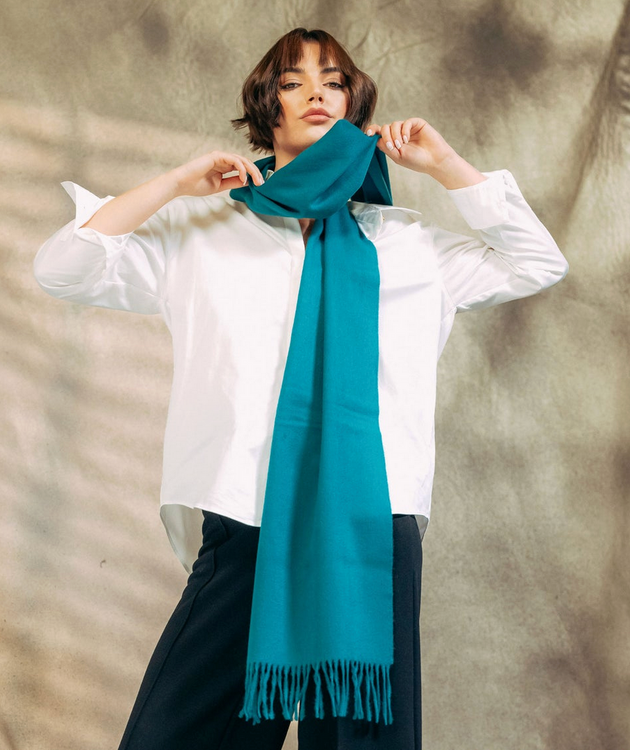 JOSHUA ELLIS HANDMADE 100% LAMBSWOOL SCARF IN TURQUOISE