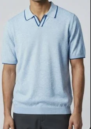 Alan Paine Men's Portloe Short Sleeve Polo Shirt with Tipping in Steel Blue