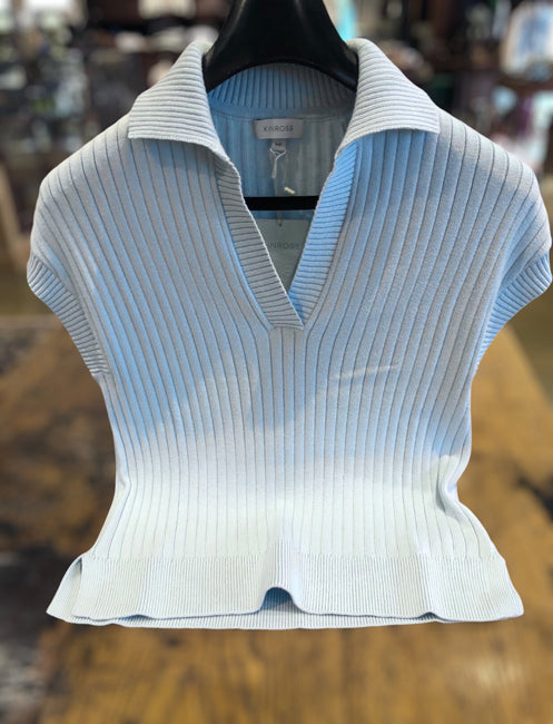 KINROSS RIB CAP SLEEVE POLO IN OPAL BLUE SUPERSOFT COTTON