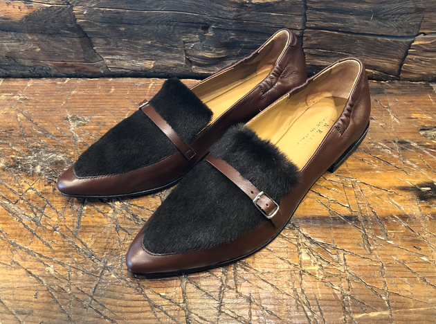 I.N.K. ROMA FLAT IN BROWN CALF WITH PONY SUEDE