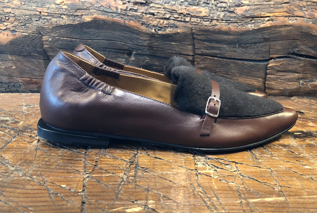 I.N.K. ROMA FLAT IN BROWN CALF WITH PONY SUEDE
