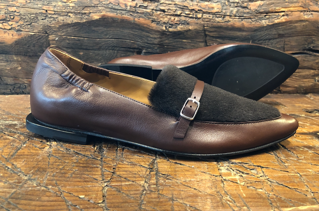 I.N.K. ROMA FLAT IN BROWN CALF WITH PONY SUEDE