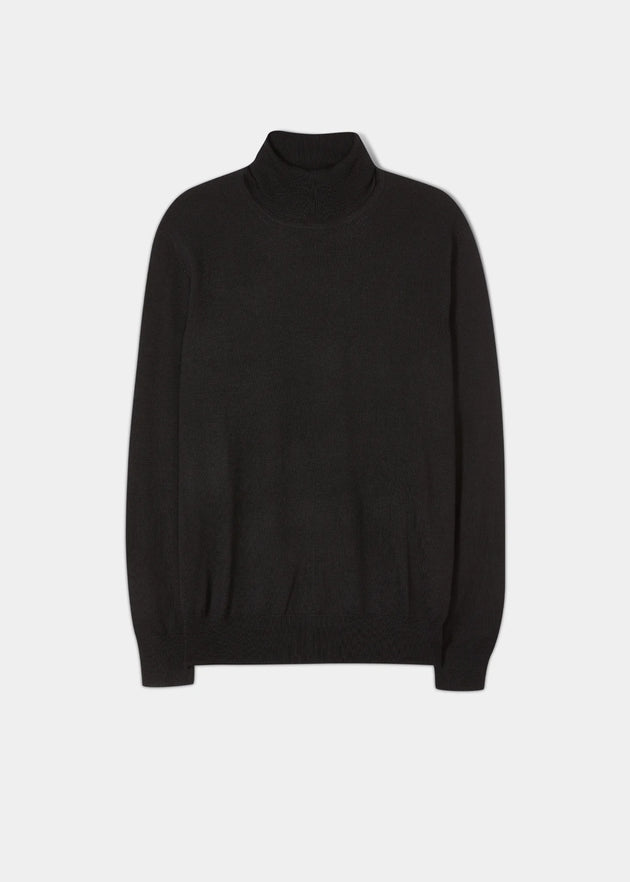 ALAN PAINE LINTON ROLL NECK MERINO WOOL SWEATER IN BLACK