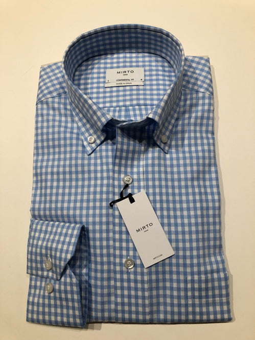 Mirto Long Sleeve Button Down Sport Shirt with Blue Check