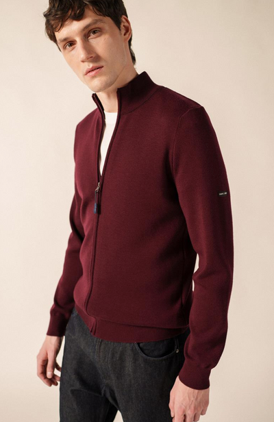 SAINT JAMES OF FRANCE CREGGAN II MEN'S FULL ZIP SWEATER JACKET IN TWEED WITH NAVY TRIM