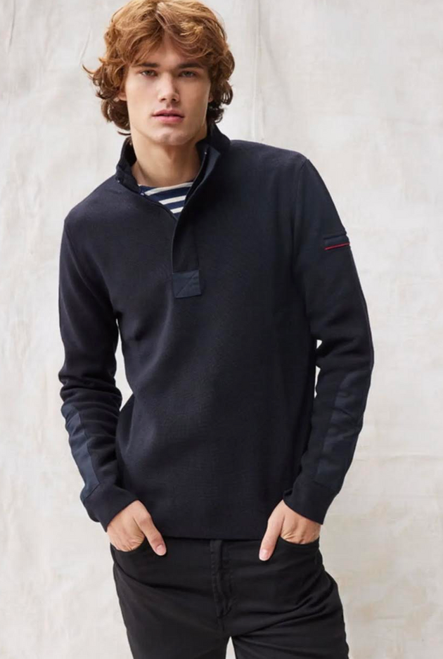 SAINT JAMES OF FRANCE MEN'S LOUP DE MER II QUARTER ZIP IN NAVY