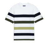 SAINT JAMES OF FRANCE MEN'S PHILEAS STRIPED 100% COTTON TEE IN WHITE/OLIVE