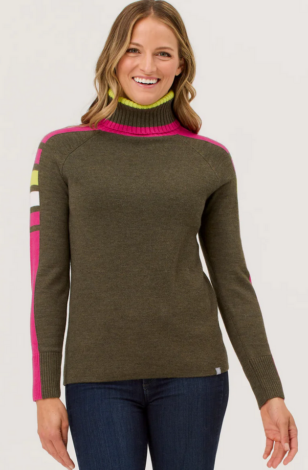 KRIMSON KLOVER WOMEN'S SKI WEAR SKYLINE T-NECK SWEATER IN HUNTER GREEN