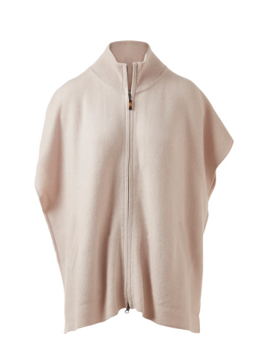 KINROSS CASHMERE SLEEVELESS ZIP MOCK CARDIGAN IN CANVAS