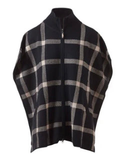 KINROSS CASHMERE SLEEVELESS ZIP MOCK CARDIGAN IN BLACK/TAUPE