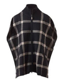 KINROSS CASHMERE SLEEVELESS ZIP MOCK CARDIGAN IN BLACK/TAUPE