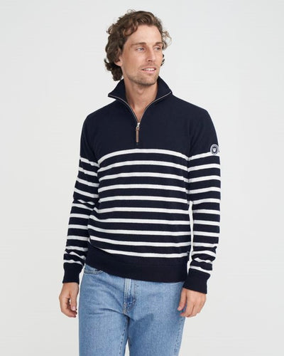 Holebrook Sweden Stellan Windproof 1/4 Zip Pullover Sweater in Navy/Off-White