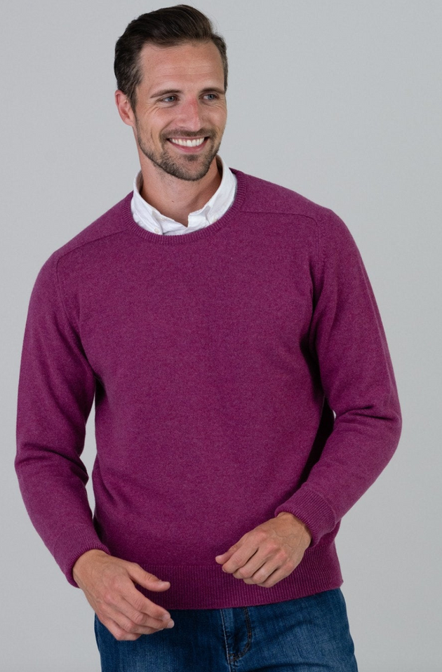 William Lockie Melrose Loganberry Crew Neck Sweater in 100% 2 ply Cashmere