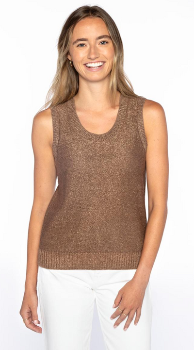 KINROSS OPEN TEXTURED LUREX TANK IN SADDLE