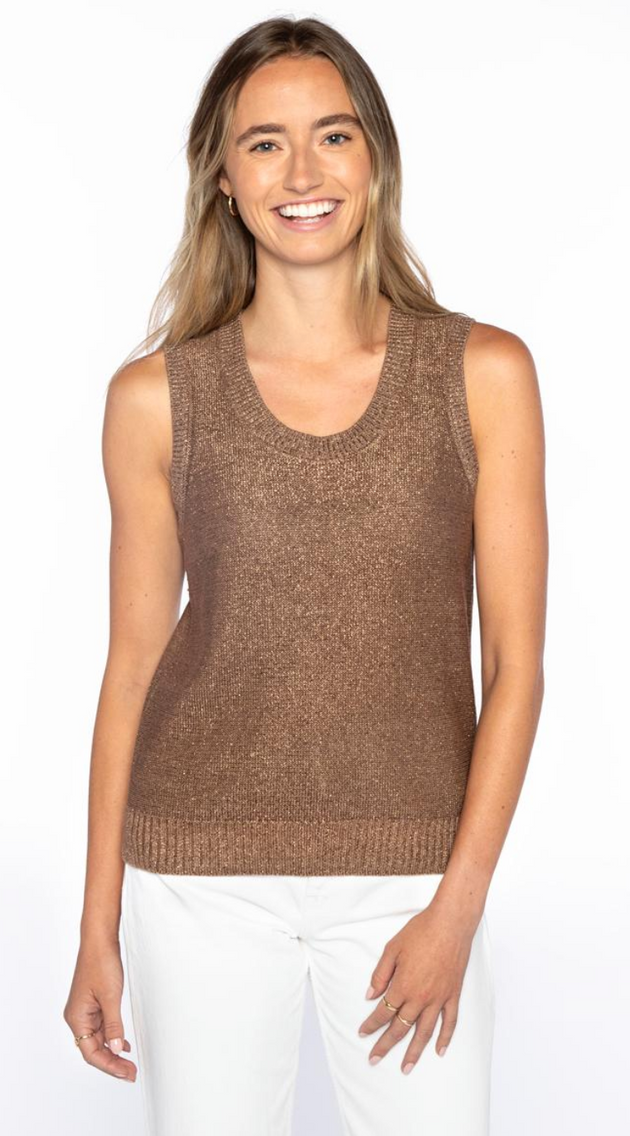 KINROSS OPEN TEXTURED LUREX TANK IN SADDLE