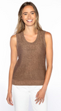 KINROSS OPEN TEXTURED LUREX TANK IN SADDLE