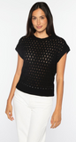 KINROSS BRAIDED CABLE SLEEVELESS CREW NECK SWEATER IN BLACK