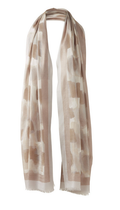 KINROSS BRUSHSTROKE PRINT SCARF IN STRAW MULTI