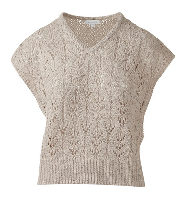 KINROSS SEQUIN CAP SLEEVE OPENWORK VEE IN STRAW