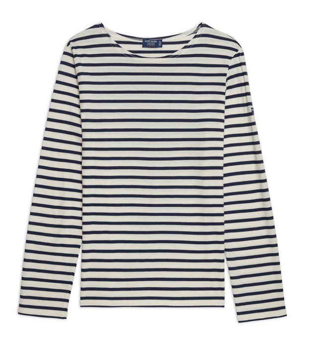 SAINT JAMES OF FRANCE MINQUIERS MODERN BRETON STRIPED SHIRT IN ECRU/MARINE