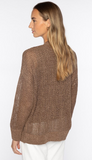 KINROSS OPEN TEXTURED LUREX CARDIGAN SWEATER IN SADDLE