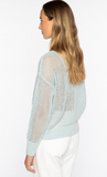 KINROSS OPEN TEXTURED LUREX CREW NECK SWEATER IN CRYSTAL BLUE