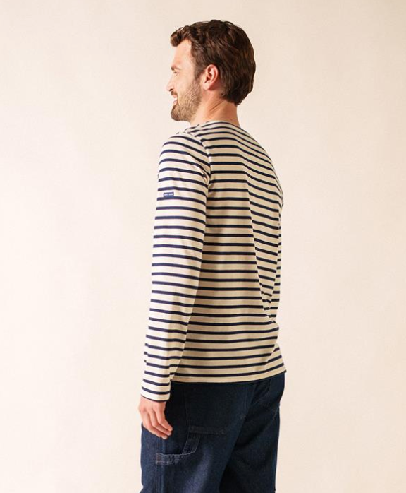 SAINT JAMES OF FRANCE MINQUIERS MODERN BRETON STRIPED SHIRT IN ECRU/MARINE