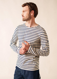 SAINT JAMES OF FRANCE MINQUIERS MODERN BRETON STRIPED SHIRT IN ECRU/MARINE