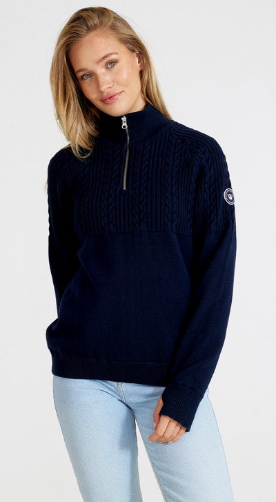 HOLEBROOK SWEDEN KLARA WINDPROOF T-NECK SWEATER IN NAVY