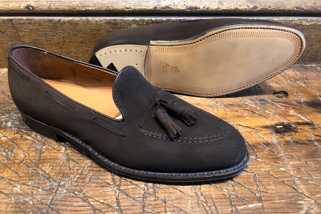 Alden Tassel Loafer in Dark Brown Mocha Kid Suede