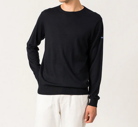 SAINT JAMES OF FRANCE MEN'S TRIESTE FINE KNIT MERINO CREW NECK SWEATER IN NAVY