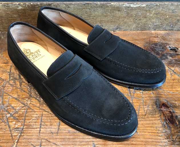 Crockett & Jones Boston Penny in Black Suede with Leather Sole