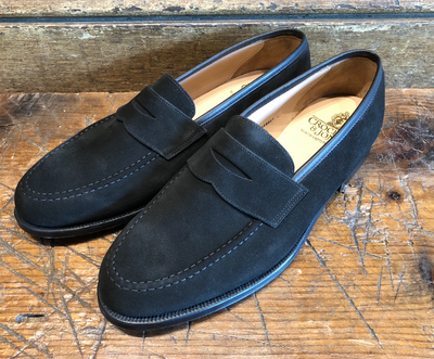 Crockett & Jones Boston Penny in Black Suede with Leather Sole