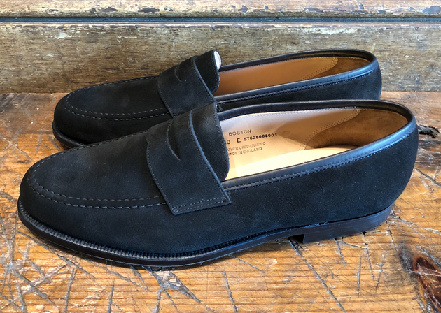 Crockett & Jones Boston Penny in Black Suede with Leather Sole