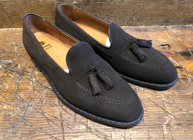 Alden Tassel Loafer in Dark Brown Mocha Kid Suede