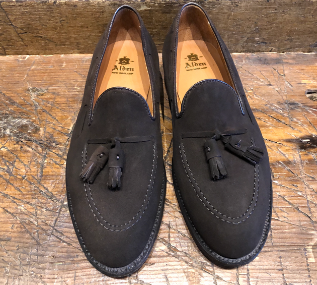 Alden Tassel Loafer in Dark Brown Mocha Kid Suede