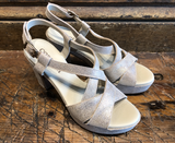CORDANI TAHLIA SHIMMER HEELED PLATFORM SANDAL IN GRANITO CORDA LEATHER