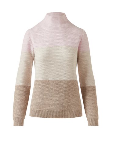 KINROSS CASHMERE TEXTURED COLORBLOCK FUNNEL NECK SWEATER IN BALLET MULTI